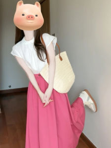 Elegant Pink A-Line Mini Skirt Womens High Waist Summer 2024 Fashion Korean Style Unique Set Casual Comfortable Cotton Blend