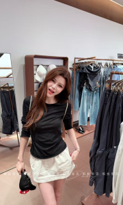 Áo Thun Dài Tay Màu Đen Ôm Vừa Vặn Thời Trang Mùa Hè Thường Ngày Cổ Tròn Tay Dài Tay Áo Chui Đầu Thường Ngày