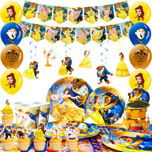 Hot Toys | 117 Pcs Beauty and the Beast Party Decorations & Tableware - Plates Cups Balloons Etc Beauty and the Beast Birthday Party Suppli