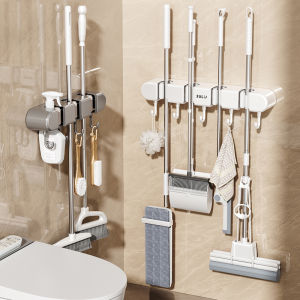 Broom Holder Wall Mounted Clip No Drilling Mop Cloth Bracket Home Bathroom Storage Organizer Plastic Hooks for Cleaning Tools