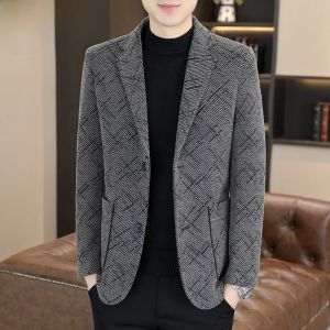 HENGYUANXIANG | Hengyuanxiang 2025 New Mens Woolen Jacket Autumn Winter Thickened Trendy Striped Short Coat Single Breasted West Suit