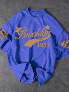 Fashionable mens summer 1957 letter printed breathable round neck T-shirt outdoor urban casual top