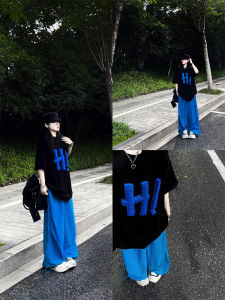 Summer Casual Sportswear Set Womens Short Sleeve Long Pants Two-Piece Suite High-End Feelings Comfortable Cotton round Neck