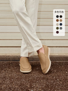 รองเท้าลำลองผู้ชาย ThomWills ฤดูร้อน รองเท้าหนังสวมใส่สบาย รองเท้าแบบสวม ทรงหัวมน ส้นแบน พื้นยาง สีพื้น