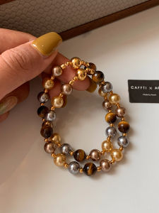 CAFFTI | Natural Tigers Eye Magnetic Beaded Bracelet for Stacking Women Luxurious Multicolor Pearl