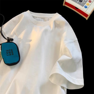 Pure Cotton Short Sleeve Mens T-shirt Casual Loose White Top for Summer High Street Hip Hop Trend Print Decorated Heat Transfer