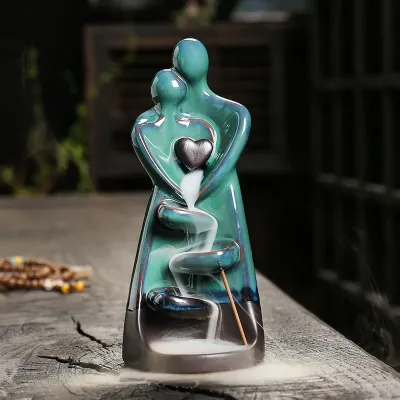 1pcCreative Ceramic Craft Home Decorate Lover Type Backflow Incense Burner Incense Censer Stick Holder (Without Incense)