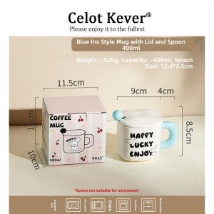 Lovely Homeuse Cup with Lid and Spoon for Couples Giftbox