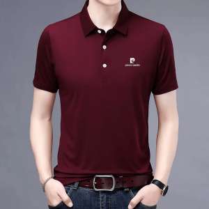 Pierre Cardin Mens Ice Silk Polo Shirt Summer New Loose Fit Short Sleeve Pure Color Business Casual Standard Style
