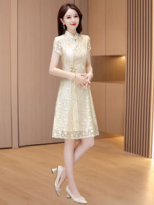 MAIMEI | New Chinese Style Revised Cheongsam High End Elegant Summer New Arrival Womens Dress High Waist A-Line Skirt Short Sleeve