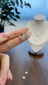 18K Saudi Gold Nasasangla pawnable 100% Original Natural Hotan Jade opal diamond set zircon earrings womens luxury temperament versatile senior design