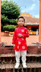 Áo Dài Trẻ Em # Áo Dài Lụa Gấm Đồng Tiền Cho Bé # Quần Áo Bé Trai