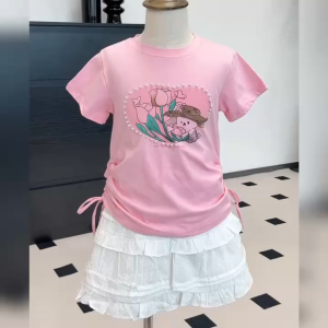 PRINCESS KESLI 2-11 Years Baju Crop Top Budak Girls T-Shirt Pearl Tops Cartoon Short Sleeve Tee Baby Girl Clothing Kanak Baju Budak Perempuan Bayi Children Blouse For Kids