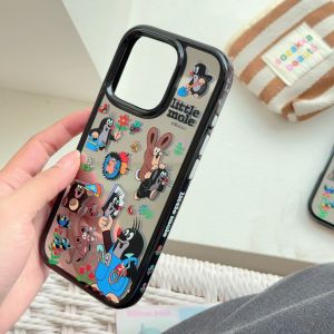 Korean Cartoon Mirror Surface Phone Case Full Cover Anti-Fall for iPhone 17 pro Apple 15 Creative 14 pro Womens Model 13 Side Pattern 15 pro Max Protective Cover