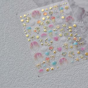 1PCS Jellyfish Starfish Shells Nail Art Stickers Gold Silver Crystal Bows Self Adhesive Nail Stickers DIY Summer Manicure Decals