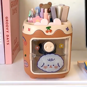 Kotak pensil / Tempat Bolpoin Pensil / Organizer stationery storage bentuk kulkas/ Rak alat kosmetik kotak laci susun serbaguna