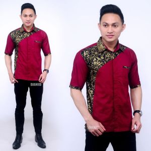 BATIK PRIA BATIK PEKALONGAN BATIK LENGAN PENDEK KOMBINASI SLEMPANG ALKHALIS