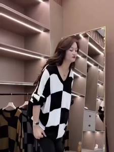 V-neck Whitening Elegant Loose Slimming Style Knitted Sweater