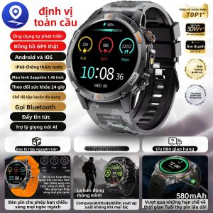 Đồng Hồ Thông Minh Ultra GPS Dành Cho Android IOS Đồng Hồ Nam Thể Thao Quân Sự Có La Bàn Băng Tần Kép Chống Nước Có Đèn Pin Tích Hợp Nhắc Nhở Cuộc Gọi BT & Theo Dõi Nhịp Tim