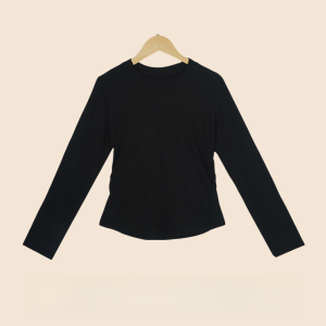 MiiOW | Áo thun nữ màu xám dài tay thường ngày mùa thu 2025 mới có eo quần áo công sở chất liệu lụa thường ngày áo thun