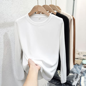 Áo Thun Lót Lông Cừu Hai Mặt Ấm Áp Cho Nữ Tay Dài Mùa Đông Màu Trơn Thường Ngày Dài Vừa Phải Cổ Tròn