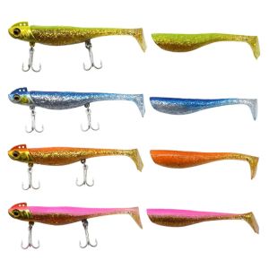 Silicone Fish Bait Fishing Lead Lures Tack with 2 Triple Hooks Replace Fish Body Soft Lure Sinking Jig soft Bait for Bass Pike