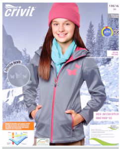 Crivit Girls Outdoor Soft Shell Jacket Fleece Lined Hooded Coat Spring Autumn Warm Windproof Breathable Waterproof for Hiking Camping Traveling