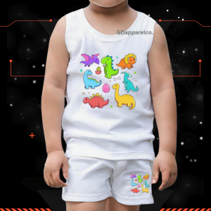 GDapparelco Dino Outfit Kids Boys Sando Terno Set White Muscle Tee & Shorts Summer Outfit y Dinosaur Comfy pambahay 1-8