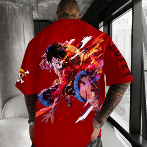 One Piece Luffy Printed Cotton Short-sleeved American Loose Mens And Womens 2025 Summer Breathable Sports Round-neck T-shirt