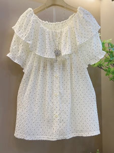 พลัสไซส์ ผู้หญิง ฤดูร้อน 2024 สีขาว พรางหุ่น เสื้อท่อนบน แขนสั้นสไตล์สด แขนเสื้อทรงโคมไฟ เสื้อยืดสําหรับทุกสภาพร่างกาย