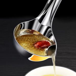 Feelife Stainless Steel Colander Spoon Soup Oil Filter Spoon Kitchen Soup Oil Separator Skimmer Colander
