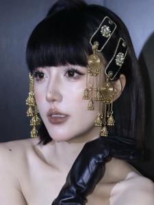 Elegant Black Gold Fringed Hairpin Design Side Hair Clip New Chinese Style Beachside Hair Accessories Retro Court Fashion