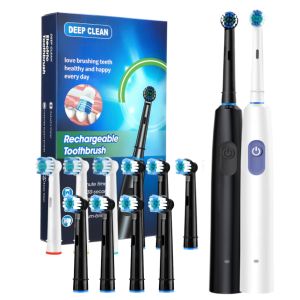 Electric Toothbrush Rotary Rechargeable Teeth Cleaner for Adults Soft Bristles Rotating Round Brush Heads Smart Timer Toothbrush