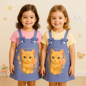 Sora Dress Anak Perempuan Lucu Print Kitty Usia 1-8 Tahun 4440