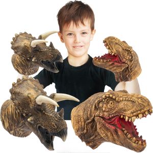 Dinosaur Puppet Realistic Dinosaur Head Hand Puppets Toy Flexible Rubber Hand Puppet Soft Dinosaur Toys pet toy