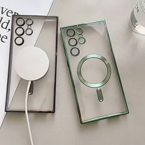 เคส S23Ultra แบบคลาสสิก Magsafe สำหรับ Samsung Galaxy S23 และ S22plus/Ultra ล่าสุด เลนส์แก้วใสฝาหลังเคส