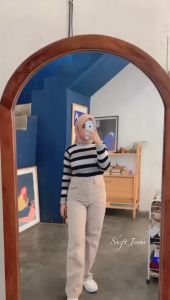 Celana Highwaist Korea Style Terbaru Kulot Jeans Loose Retro Panjang 102 - Kulot Loose Jeans Highwaist Biru Retro - Celana Jeans Wanita Korean Style Panjang 102