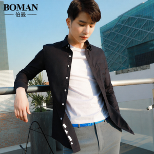 Boman | Spring Mens Long Sleeve Cotton Oxford Shirt Business Casual Trend Large Size White