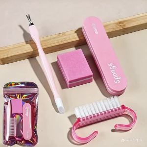 4-Piece Nail Care Set Disposable Nail Cleaning Tool Set Cuticle Pusher Nail File Nail Polisher Press-Type Cleaning Set