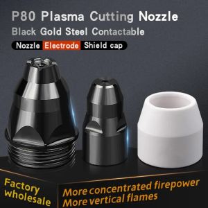 P80 Plasma Contactab Electrode Nozzle Cutting Torch Cutting Machine Accessories Black Gold Steel Consumables Tip 1.3/1.5/1.7mm\\n\\n Understanding P80 Plasma Contactab Electrode Nozzles\\n\\n What are P80 Plasma Contactab Electrode Nozzles?\\n\\nP80 Plasma Contactab Electrode Nozzles are specialized cutting torch accessories designed to work with plasma cutting machines. These nozzles are made of high-quality materials that can withstand the extreme temperatures and wear caused by the plasma cutting process.\\n\\n Key Features of P80 Plasma Contactab Electrode Nozzles\\n\\n- High-quality materials that can withstand extreme temperatures and wear\\n- Designed to work with plasma cutting machines\\n- Available in various sizes, including 1.3/1.5/1.7mm\\n\\n How to Choose the Right Nozzle Size (1.3/1.5/1.7mm)\\n\\nSelecting the appropriate nozzle size is crucial for achieving optimal cutting performance. Smaller nozzles, such as the 1.3mm, are ideal for cutting thinner materials, while larger nozzles, like the 1.7mm, are better suited for thicker materials. Always refer to the manufacturer's guidelines to determine the best nozzle size for your specific cutting requirements.\\n\\n Enhancing Performance with Black Gold Steel Consumables\\n\\n What are Black Gold Steel Consumables?\\n\\nBlack Gold Steel Consumables are premium quality consumables specifically designed for plasma cutting machines. These consumables, which include electrode nozzles, provide superior performance and longevity compared to standard consumables.\\n\\n Benefits of Using Black Gold Steel Consumables\\n\\n- Superior performance and longevity compared to standard consumables\\n- Improved cutting quality and efficiency\\n- Reduced downtime due to fewer consumable replacements\\n\\n Best Practices for Maintaining Consumables\\n\\nTo maximize the lifespan and performance of your plasma cutting machine consumables, follow these best practices:\\n\\n- Store consumables in a clean, dry environment\\n- Regularly inspect consumables for wear or damage\\n- Replace consumables according to the manufacturer's guidelines\\n\\n Maximizing Cutting Machine Efficiency\\n\\n How to Install & Replace Electrode Nozzles\\n\\nProper installation and replacement of electrode nozzles are essential for maintaining optimal cutting performance. Follow these steps:\\n\\n1. Turn off the plasma cutting machine and disconnect the power source\\n2. Remove the old nozzle by loosening the retaining nut\\n3. Clean the electrode holder and inspect it for wear or damage\\n4. Install the new nozzle by tightening the retaining nut to the manufacturer's specifications\\n\\n Proper Usage Techniques for Cutting Torch Accessories\\n\\nTo achieve the best cutting results, adhere to these usage techniques:\\n\\n- Hold the cutting torch at a consistent angle\\n- Maintain a steady speed while cutting\\n- Keep the nozzle clean and free from debris\\n\\n Troubleshooting Common Issues\\n\\nIf you encounter any issues with your plasma cutting machine, refer to this troubleshooting guide:\\n\\n- **Poor cutting quality**: Check the electrode nozzle for wear or damage, and replace if necessary\\n- **No plasma arc**: Verify that the power supply is connected and functioning properly\\n- **Excessive electrode wear**: Adjust the cutting speed or distance between the nozzle and material\\n\\n Conclusion\\n\\n Recap of Key Points\\n\\n- P80 Plasma Contactab Electrode Nozzles are specialized cutting torch accessories designed for plasma cutting machines\\n- Black Gold Steel Consumables provide superior performance and longevity compared to standard consumables\\n- Proper installation, maintenance, and usage techniques are essential for maximizing cutting machine efficiency\\n\\n Final Thoughts on P80 Plasma Contactab Electrode Nozzles & Black Gold Steel Consumables\\n\\nInvesting in high-quality plasma cutting machine accessories, such as P80 Plasma Contactab Electrode Nozzles and Black Gold Steel Consumables, can significantly improve cutting performance and efficiency. By following best practices for installation, maintenance, and usage, you can ensure optimal results from your plasma cutting machine.\"