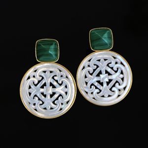 Montagne Jewelry 925 Silver Earrings for Women Natural Malachite Earring Mother Pearl Earrings