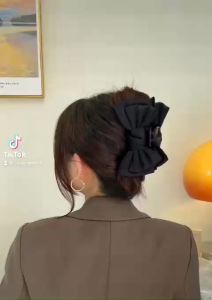Kẹp tóc nơ lớn bản to sau đầu satin kẹp tóc nữ màu trắng hồng xanh tiểu thư nữ tính phong cách Hàn Quốc
