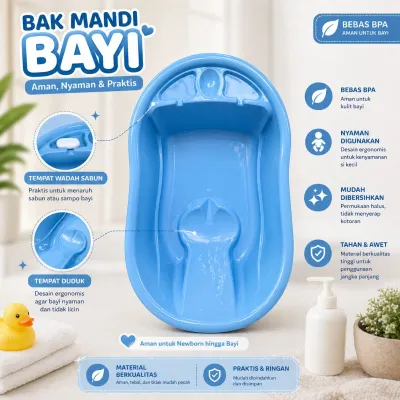 Bak Mandi Bayi karakter dengan Fitur Aman Nyaman Praktis Bebas BPA dan Pilihan Warna.