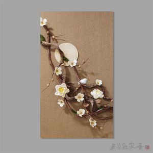 3D Floral Art Decorative Painting Zen New Chinese Style Home Wall Decoration Dry Flower round Moon Harmonious Wall Art for Homestay Entrance