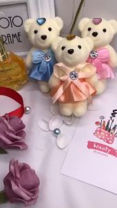 UMI 1pcs 10cm Small Couple Teddy Bear Wedding Stuffed Plush Toy Flower Bouquet Valentines Bunga Patung