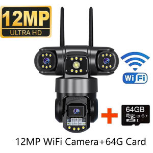 6K 12MP 360 Outdoor Camera Wifi Triple Lenses Triple Screens 10X Zoom Video Monitor Night Vision CCTV Security Protection