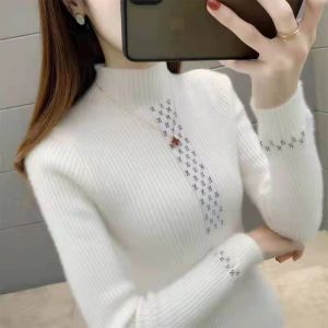 Autumn Half Turtleneck Sweater Womens Solid Color Bottoming Sweater Causal Slim Sweater