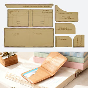 YOMDID 7PCS Handcrafted Leathercraft Template Supplies Handmade Short Foldable Wallet Card Holder Making Kraft Paper Stencil