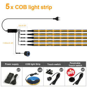 Penetrable Panel Sensor COB LED Light Set 1-10PCS Black Board Central Control Dimmable Touch Switch for Wardrobe Closet Lighting