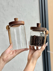 Bosss Own Style: Glass Sealed Can Wooden Lid Coffee Beans & Dry Grains Storage Jars